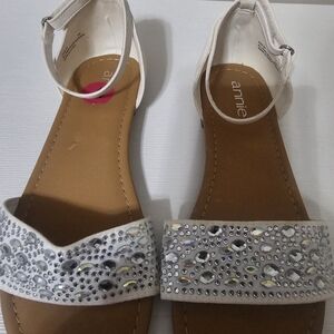 Annie White Rhinestone Sandals